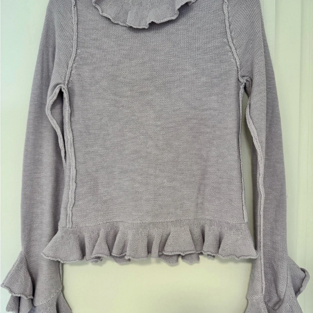 🆕 LPA RUFFLE COTTON/ SILK CARDIGAN- LILAC- SIZE L- UNWORN W/ TAGS - Picture 4 of 5